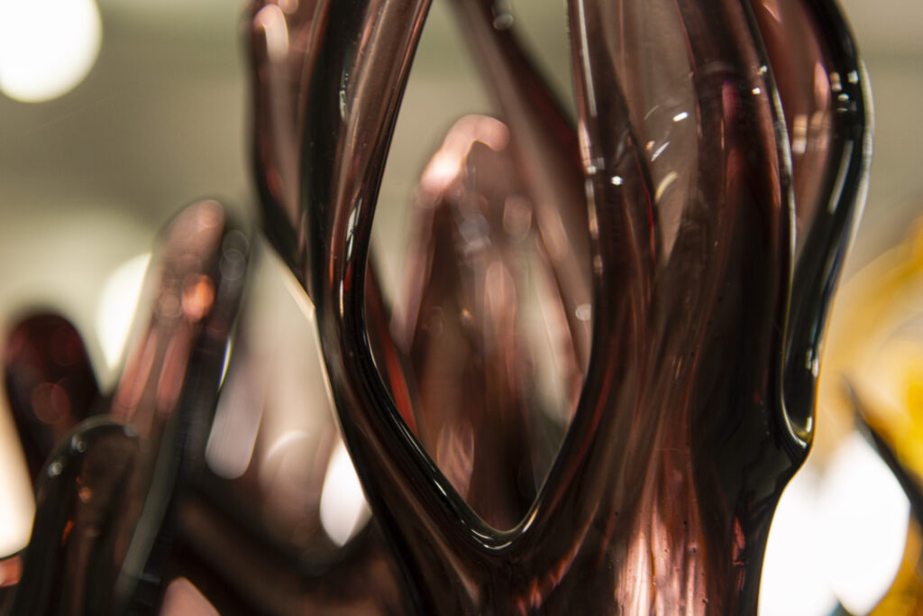 Some handcrafted glass pieces ready for sale.